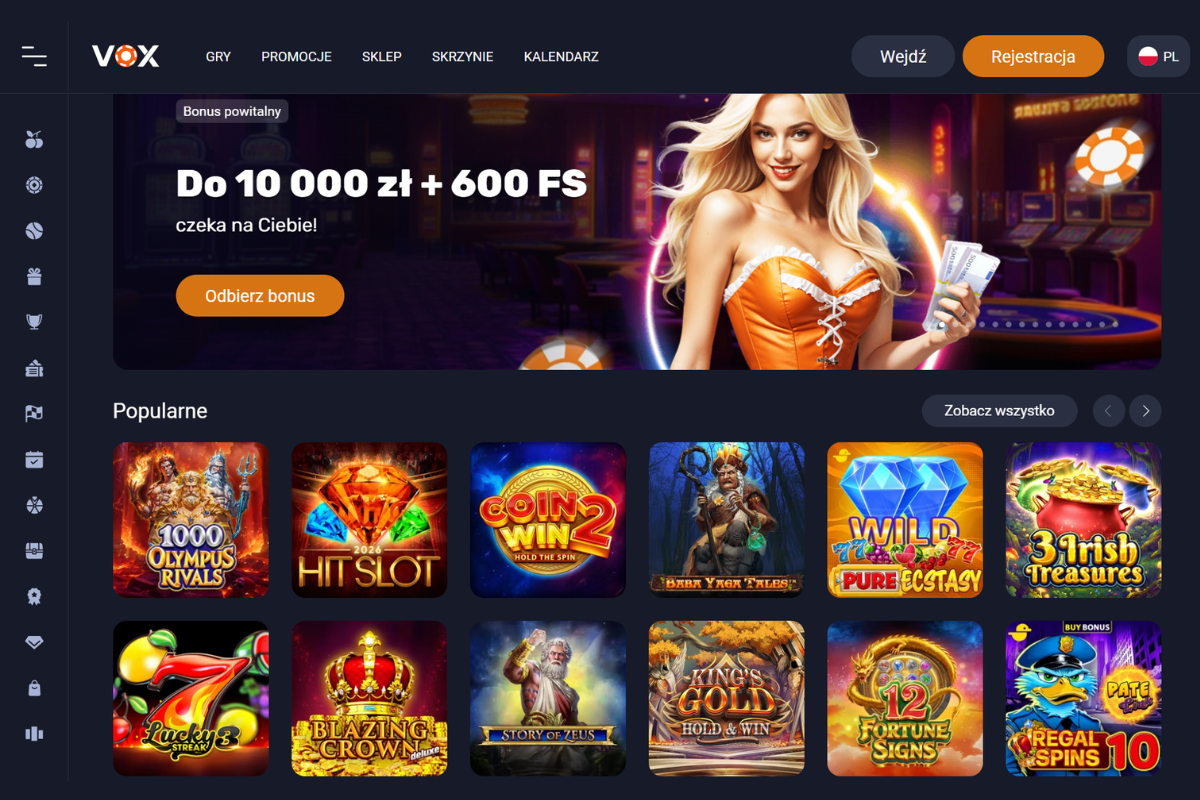Strona internetowa VOX Casino